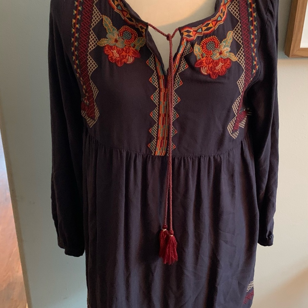 THML Gray Embroidered Tunic Dress Small